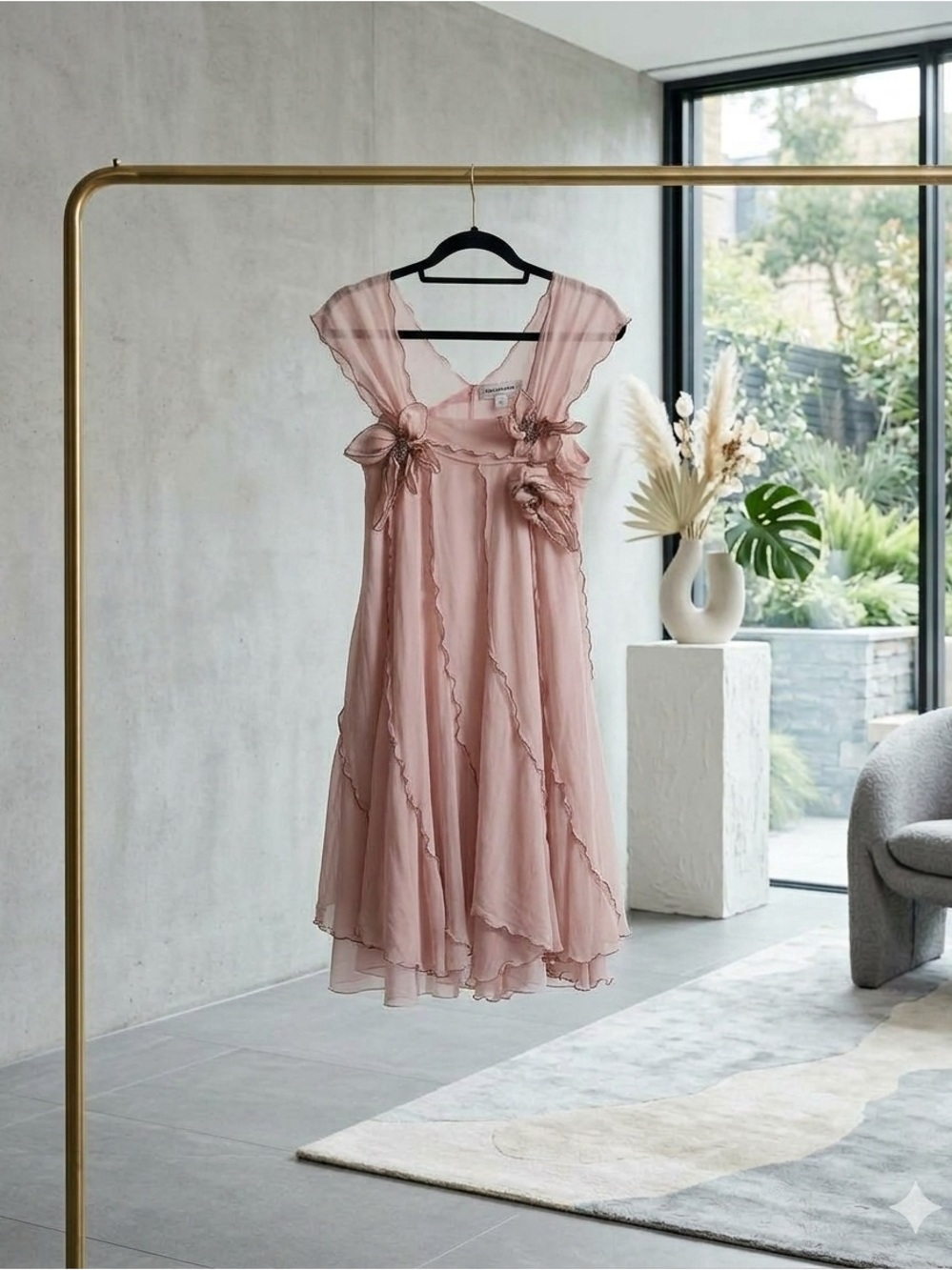 Sonia Rykiel Dusty Rose Silk-Blend Ruffle Midi Dress